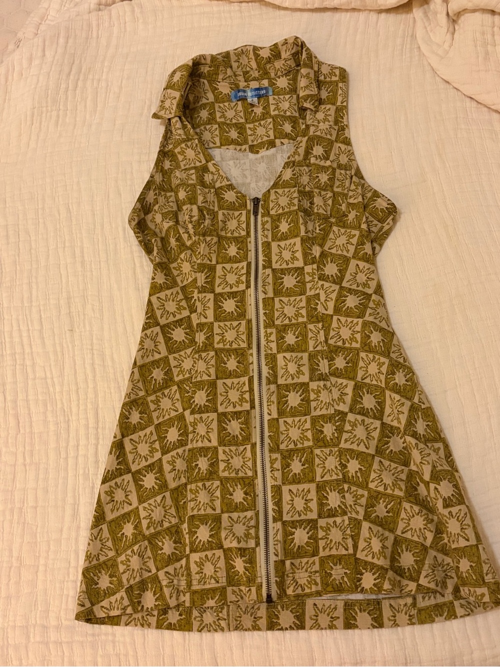 Urban Outfitters Olive and Cream Sleeveless Zip-Front A-Line Dress